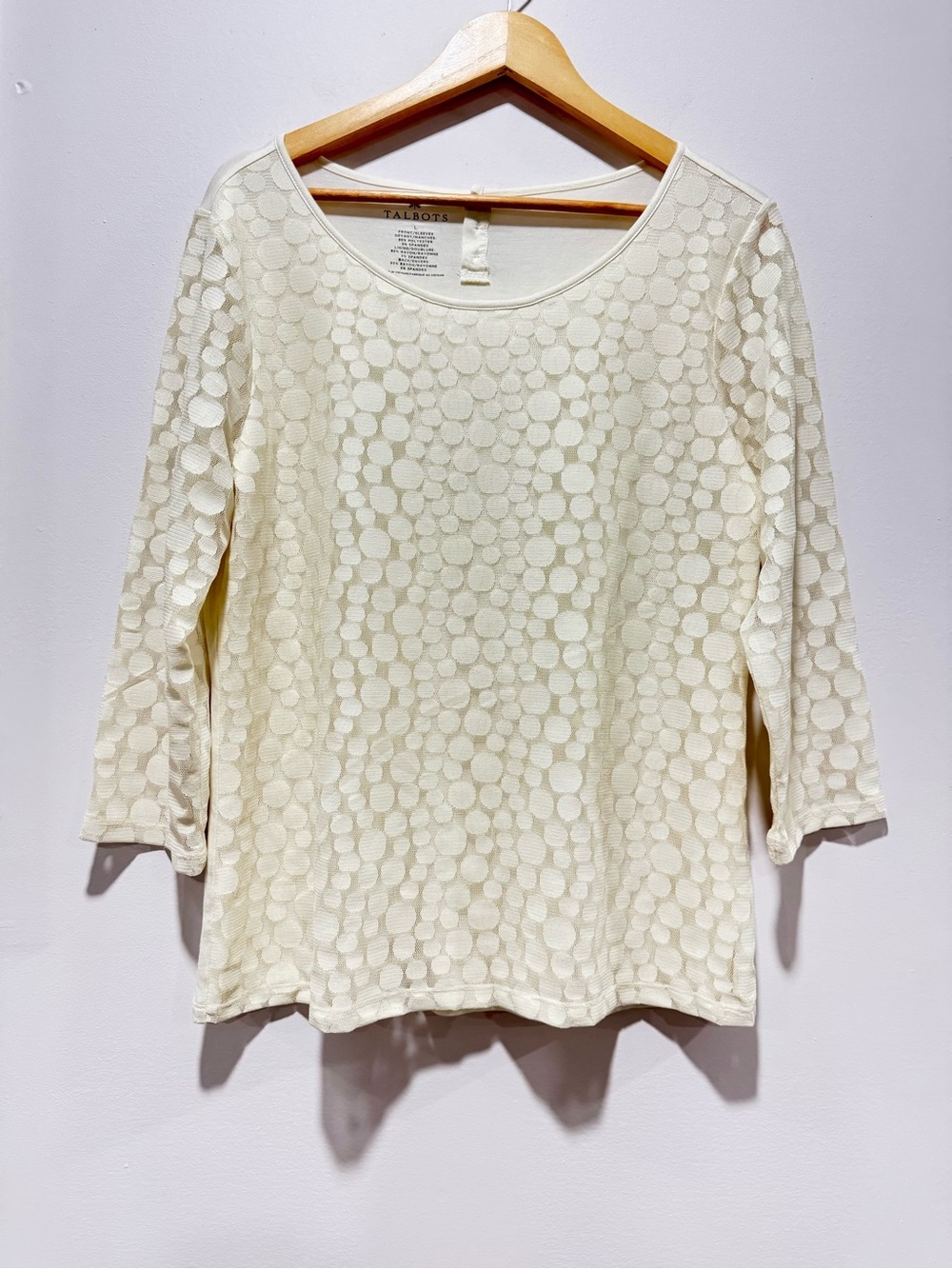 Talbots Ivory Textured Circle Mesh Overlay Top Size L - Picture 1 of 4